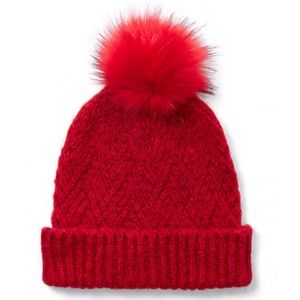 New York & Company Cable Knit Pom Pom Hat Red